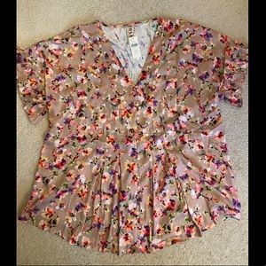Anthropologie Floral Top with Ruffle Sleeve